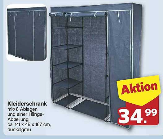 Kleiderschrank mit 8 Ablagen und einer Hänge-Abteilung, dunkelgrau