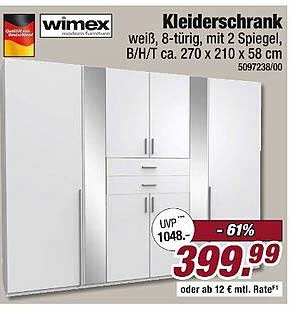 Kleiderschrank wimex, weiß, 8-türig mit 2 Spiegeln