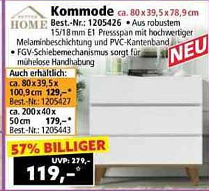 Kommmode ca. 80 x 39,5 x 78,9 cm - Aus robustem 15/18 mm E1 Presspan mit hochwertiger Melaminbeschichtung und PVC-Kantenband