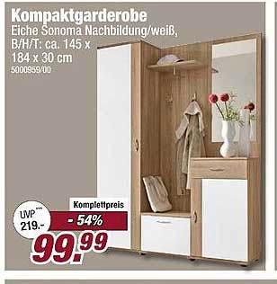 Kompaktgarderobe Eiche Sonoma Nachbildung/weiß, B/H/T: ca. 145 x 184 x 30 cm