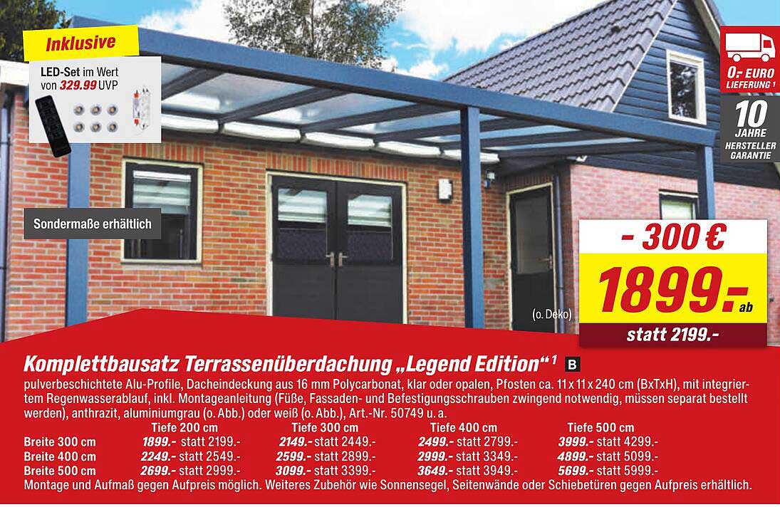 Komplettbausatz Terrassenüberdachung ‚Legend Edition‘