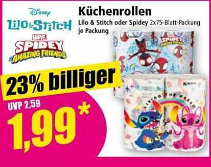 Küchenrollen Lilo & Stitch oder Spidey 2x75-Blatt-Packung je Packung