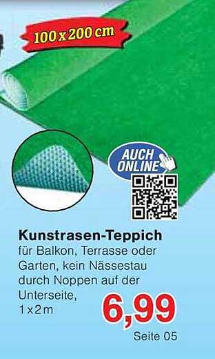 Kunstrasen-Teppich für Balkon, Terrasse oder Garten, 1x2m