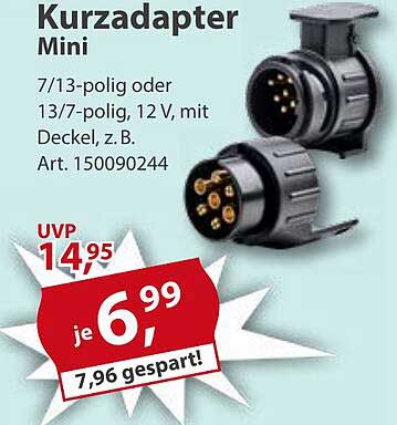 Kurzadapter Mini 7/13-polig oder 13/7-polig, 12 V, mit Deckel