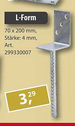 L-Form Metallwinkel 70 x 200 mm, Stärke: 4 mm