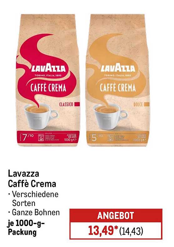 Lavazza Caffè Crema - verschiedene Sorten, ganze Bohnen je 1000-g-Packung