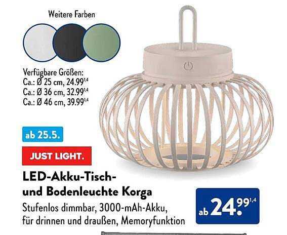 LED-Akku-Tisch- und Bodenleuchte Korga