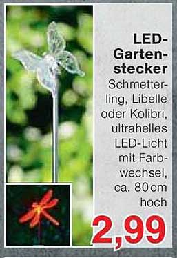 LED-Gartenstecker Schmetterling, Libelle oder Kolibri