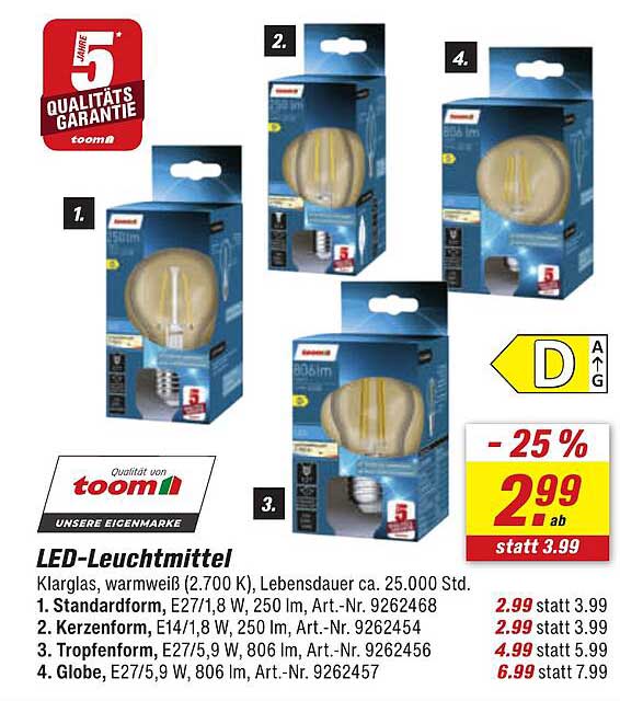 LED-Leuchtmittel - Klarglas, warmweiß (2.700 K)