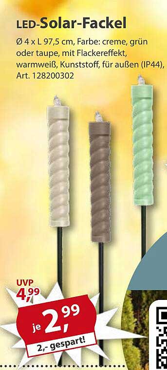 LED-Solar-Fackel - Farbe: creme, grün oder taupe mit Flackereffekt