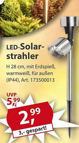 LED-Solarstrahler H 28 cm, warmweiß, mit Erdspeißen, für außen