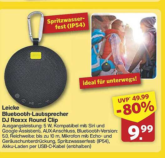 Leicke Bluetooth-Lautsprecher DJ Roxxx Round Clip