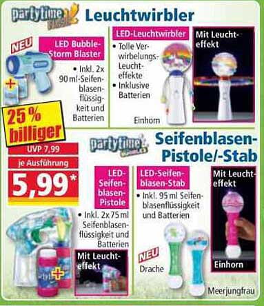 Leuchtwirbler und Seifenblasen-Pistole/Stab – Spaß für Groß und Klein