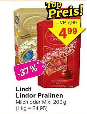 Lindt Lindor Pralinen, Milch oder Mix, 200 g