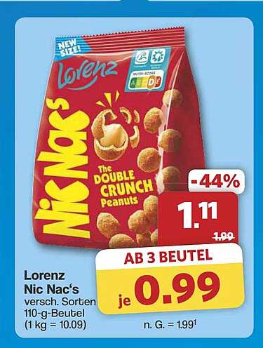 Lorenz Nic Nac's verschiedene Sorten 110-g-Beutel