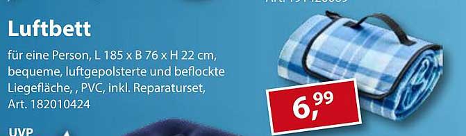 Luftbett für eine Person - L 185 x B 76 x H 22 cm