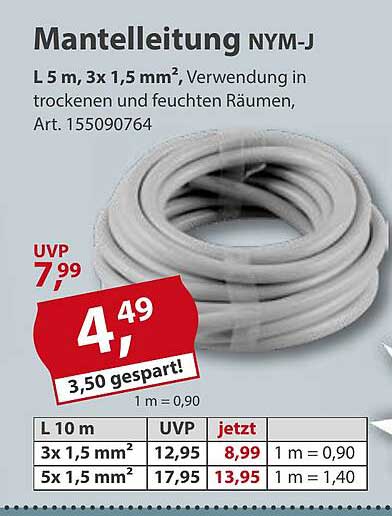 Mantelleitung NYM-J 5 m, 3x1,5 mm² - Jetzt zugreifen!