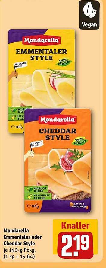 Mondarella Emmentaler oder Cheddar Style 140 g für 2,19 €