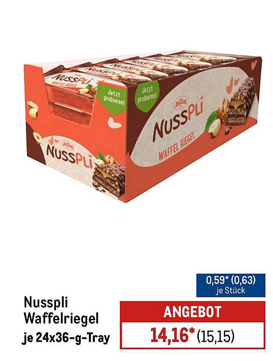Nusspli Waffelriegel je 24x36-g-Tray