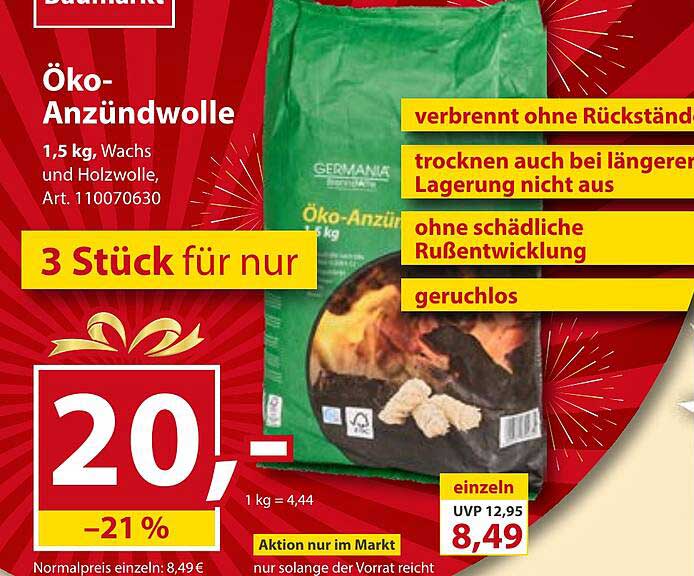 Öko-Anzündwolle 1,5 kg - 3 Stück für nur 20,00 €