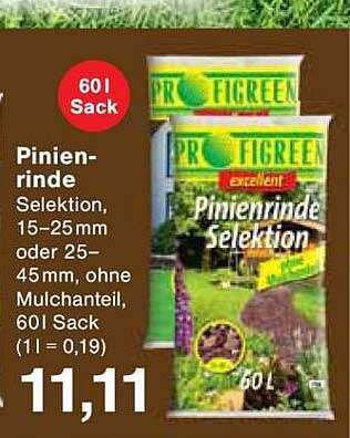 Pinienrinde Selektion, 15–25mm oder 25–45mm, ohne Mulchanteil, 60l Sack
