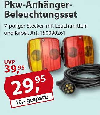 Pkw-Anhänger-Beleuchtungset - 7-poliger Stecker mit Leuchtmitteln und Kabel