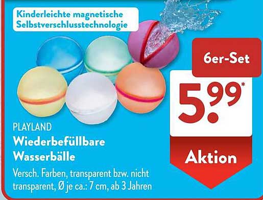 PLAYLAND Wiederbefüllbare Wasserbälle 6er-Set