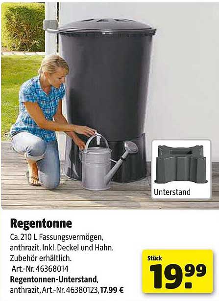 Regenton 210 L Anthrazit mit Deckel und Hahn