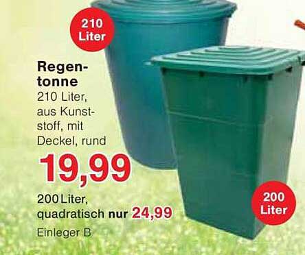 Regentonne 210 Liter aus Kunststoff mit Deckel, rund