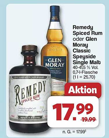Remedy Spiced Rum oder Glen Moray Classic Speyside Single Malt