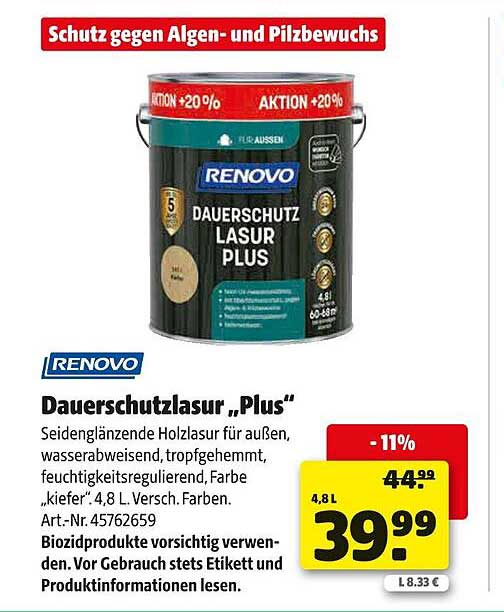 RENOVO Dauer­schutz­lasur „Plus“ - 4,8 L