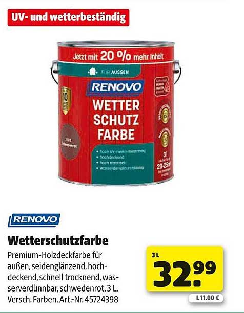 RENOVO Wetterschutzfarbe 3 L