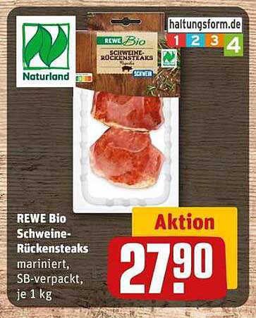REWE Bio Schweine-Rückensteaks, mariniert, SB-verpackt, je 1 kg