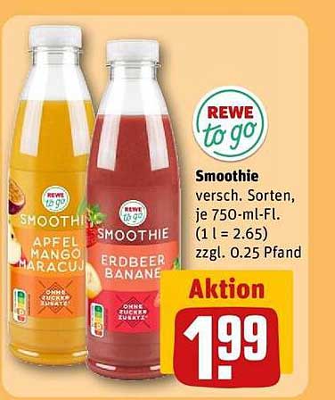 REWE to go Smoothie, verschiedene Sorten, je 750-ml-Fl.