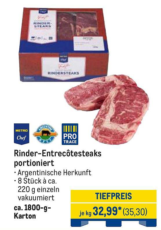 Rinder-Entrecôte Steaks portioniert