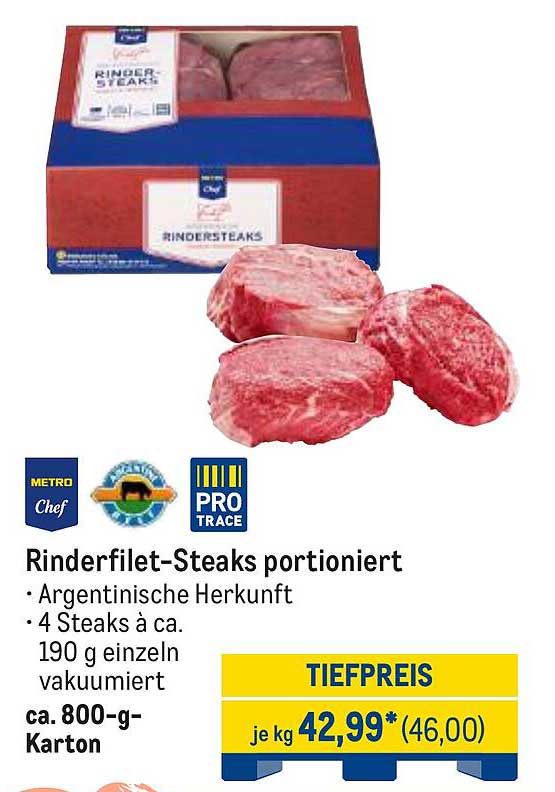 Rinderfilet-Steaks portioniert - Argentinische Herkunft