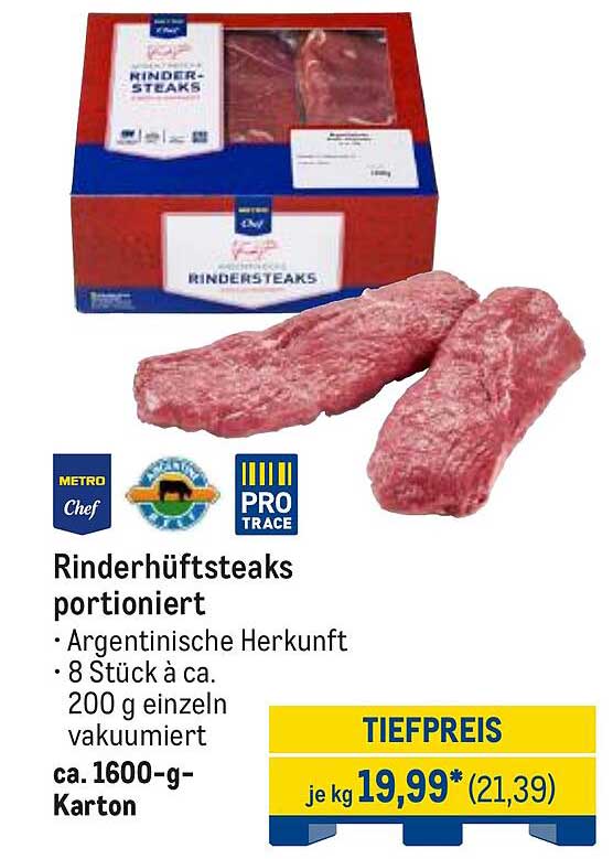 Rinderhüftsteaks portioniert