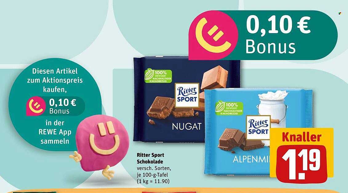 Ritter Sport Schokolade - Verschiedene Sorten, je 100-g-Tafel
