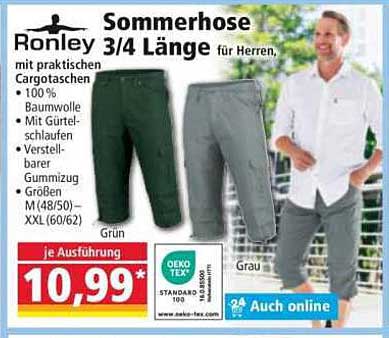 Ronley Sommerhose 3/4 Länge für Herren mit praktischen Cargotaschen