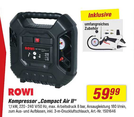 ROWI Kompressor „Compact Air II“ mit umfangreichem Zubehör