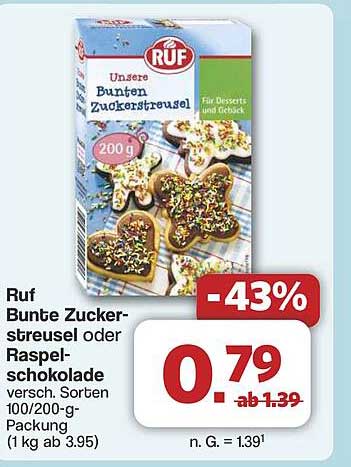 Ruf Bunte Zuckerstreusel oder Raspelschokolade 200 g