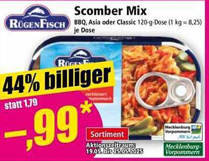 Rügen Fisch Scomber Mix 120-g-Dose – BBQ, Asia oder Classic