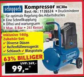 Scheppach Kompressor HC30 mit Zubehörset - 63% Rabatt!