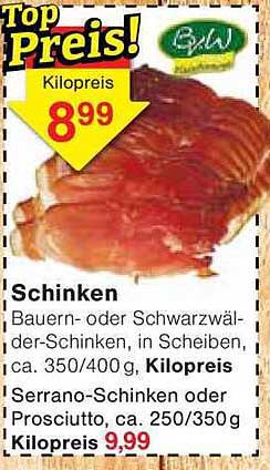 Schinken - Bauern- oder Schwarzwälder-Schinken in Scheiben
