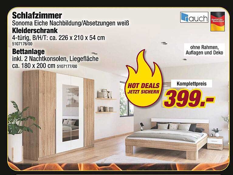 Schlafzimmer Set: Sonoma Eiche Nachbildung mit Kleiderschrank und Bettanlage