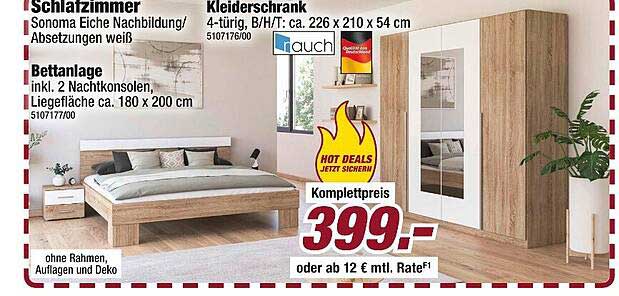 Schlafzimmerangebot: Bettanlage mit Kleiderschrank in Sonoma Eiche