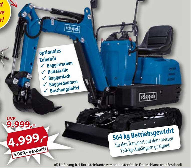 Schnellbagger Scheppach 564 kg - jetzt zum Sonderpreis!