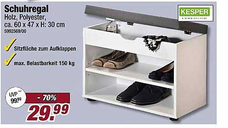 Schuhregal Holz, Polyester, ca. 60 x 47 x H: 30 cm