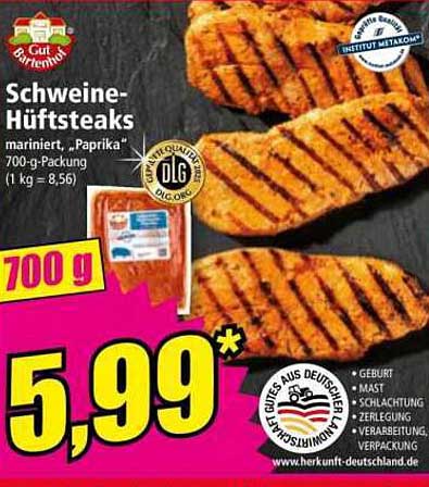 Schweine-Hüftsteaks mariniert, Paprika, 700-g-Packung