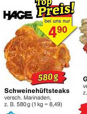 Schweinehüftsteaks versch. Marinaden, z. B. 580 g (1 kg = 8,49)